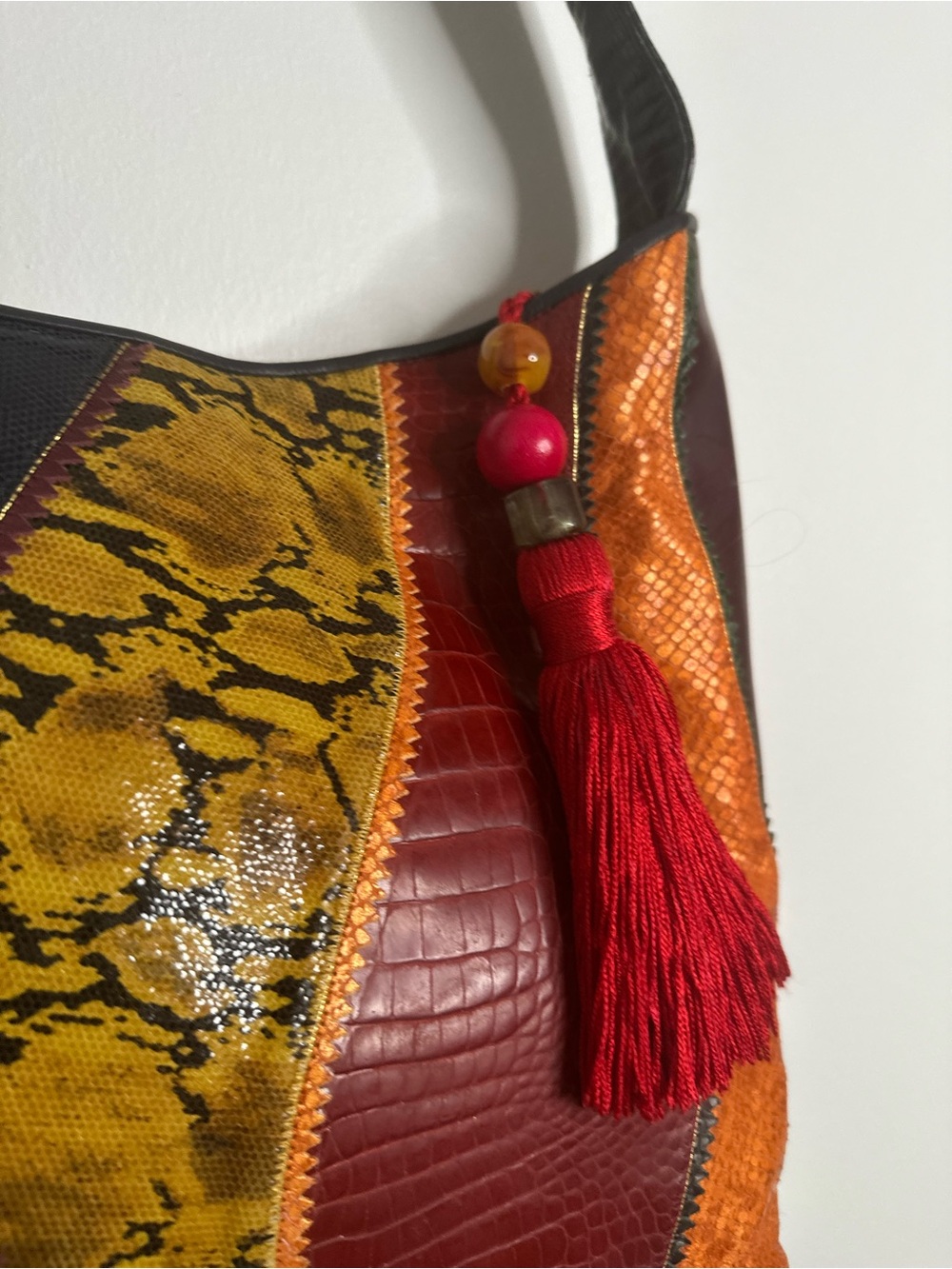 Sharif Vintage Patchwork Exotic Leather Shoulder Bag Made in USA 80s 90s Boho - Picture 5 of 12